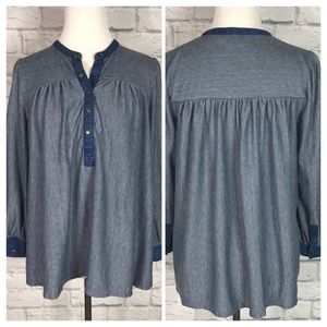 Anthro Postmark Chambray Babydoll Top Size Med